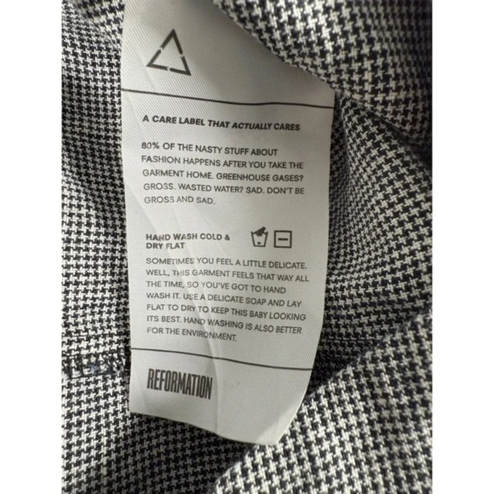 Reformation Houndstooth Wide Leg Pants‎ Womens 2 Black White Linen High Rise Zip